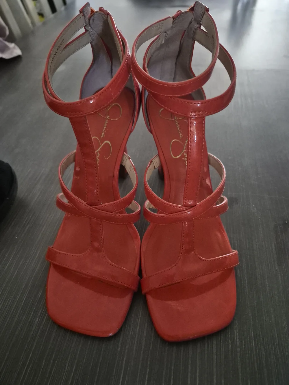 Jessica Simpson Orange Patent Strappy High Heel Sandals